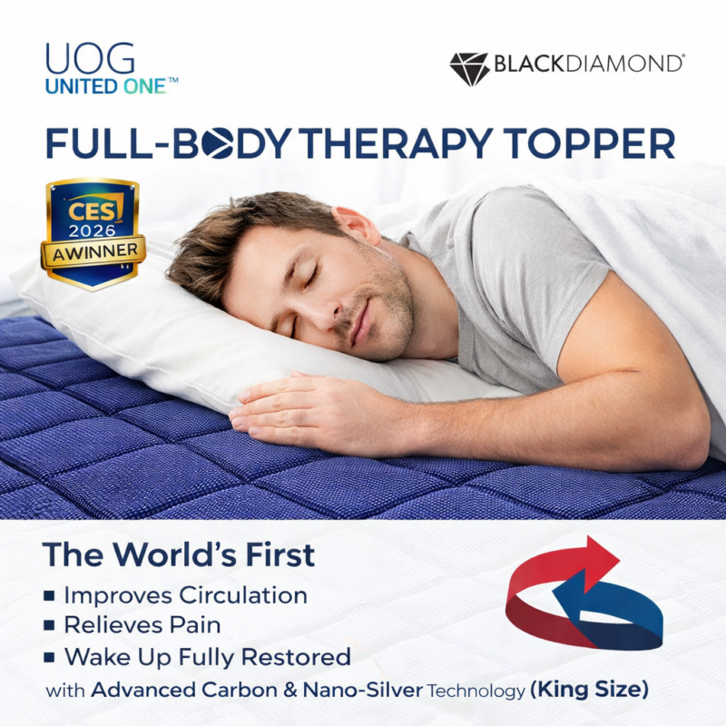 UOG (United One) 5-in-All Wellness Full-Body Therapy Topper – The World's First Award Winning at CES 2026! Improves Circulation, Relieves Pain & Helps You Wake Up Fully Restored with Advanced Carbon & Nano-Silver Technology (King Size)