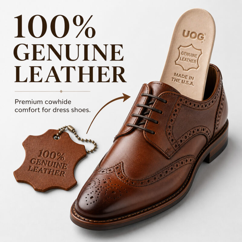 UOG (United One) 5-in-All Wellness Genuine Leather Insoles – Ultra-Thin 100% Cowhide Insoles for Balance, Posture, Pain Relief, Microcirculation Support & Odor culResistance | Black Diamond Carbon & Nano Silver Technology | Made in USA