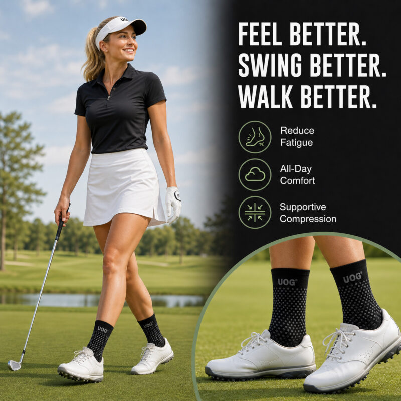 UOG (United One) 5-in-All Wellness Golf Socks – Muscle-Activating Performance Socks for Foot Stability, Better Balance, Straighter Shots & Longer Drives | Arch Support, Fatigue Reduction, Microcirculation Support | Black Diamond Carbon & Nano Silver Technology | Made in USA