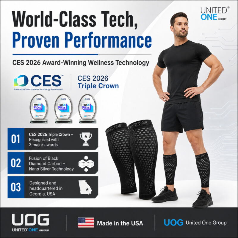 UOG (United One) 5-in-All Wellness Calf Sleeves – Compression Support for Blood Microcirculation, Muscle Recovery, Calf Cramp Relief, Fatigue Relief, Healing Support, Immunity & Cell Regeneration Support | Black Diamond Carbon & Nano Silver Technology. Made in the USA.