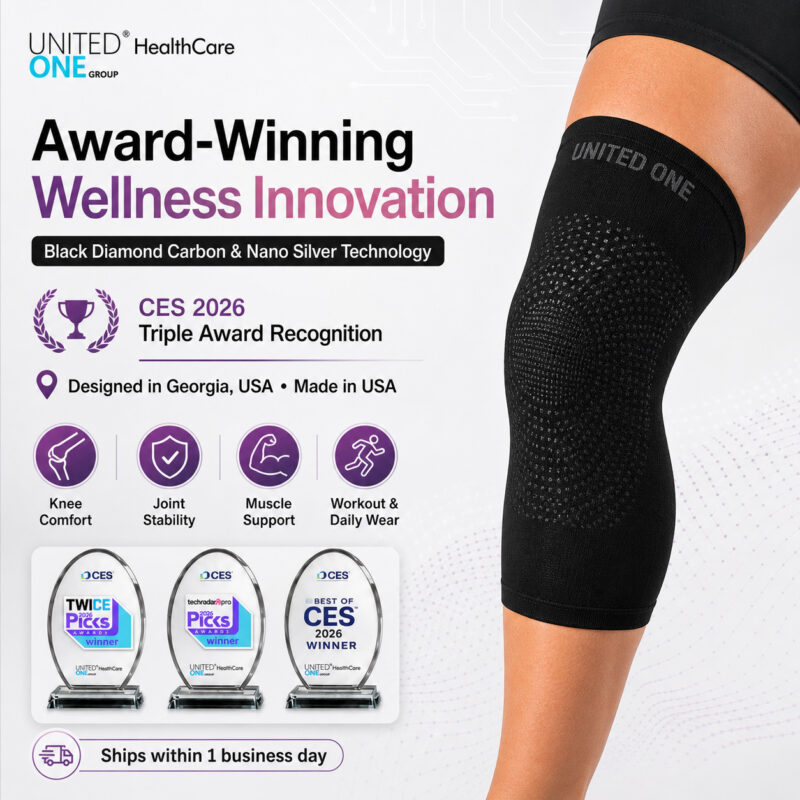UOG (United One) 5-in-All Wellness Knee Sleeves – Black Diamond Carbon & Nano Silver Technology, Knee Pain Relief, Joint Stability & Muscle Recovery, Workout Support & Daily Comfort | Made in the U.S.A.