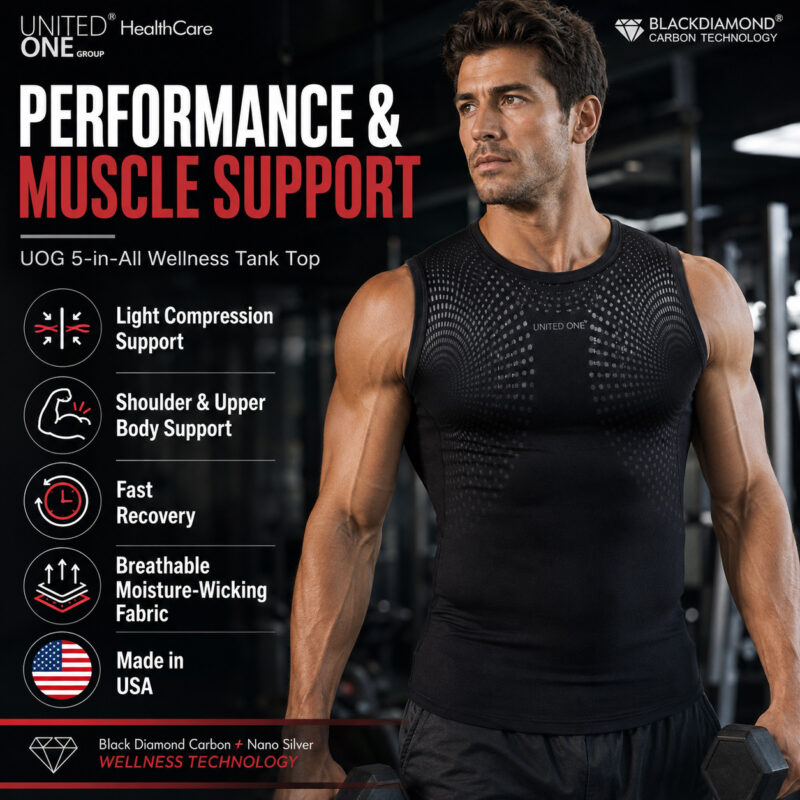 UOG (United One) 5-in-All Wellness Tank Top – Athletic Shirt for Performance, Fast Recovery, Muscle & Shoulder Support, Energy Boost, Breathable All-Day Comfort | Made in USA